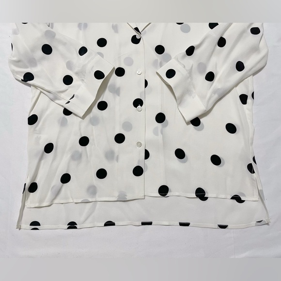 Black and White Polka Dot Three-Quarter Sleeve Silk Blouse - Picture 6 of 12
